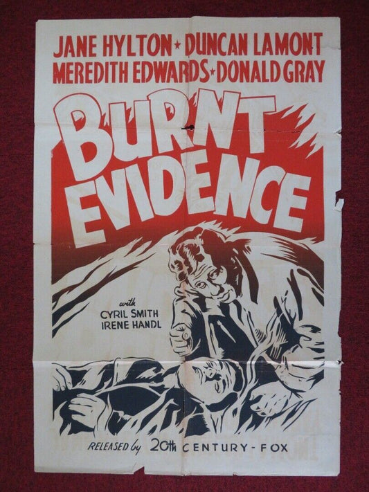 BURNT EVIDENCE FOLDED U.S ONE SHEET POSTER JANE HYLTON DUNCAN LAMONT 1954