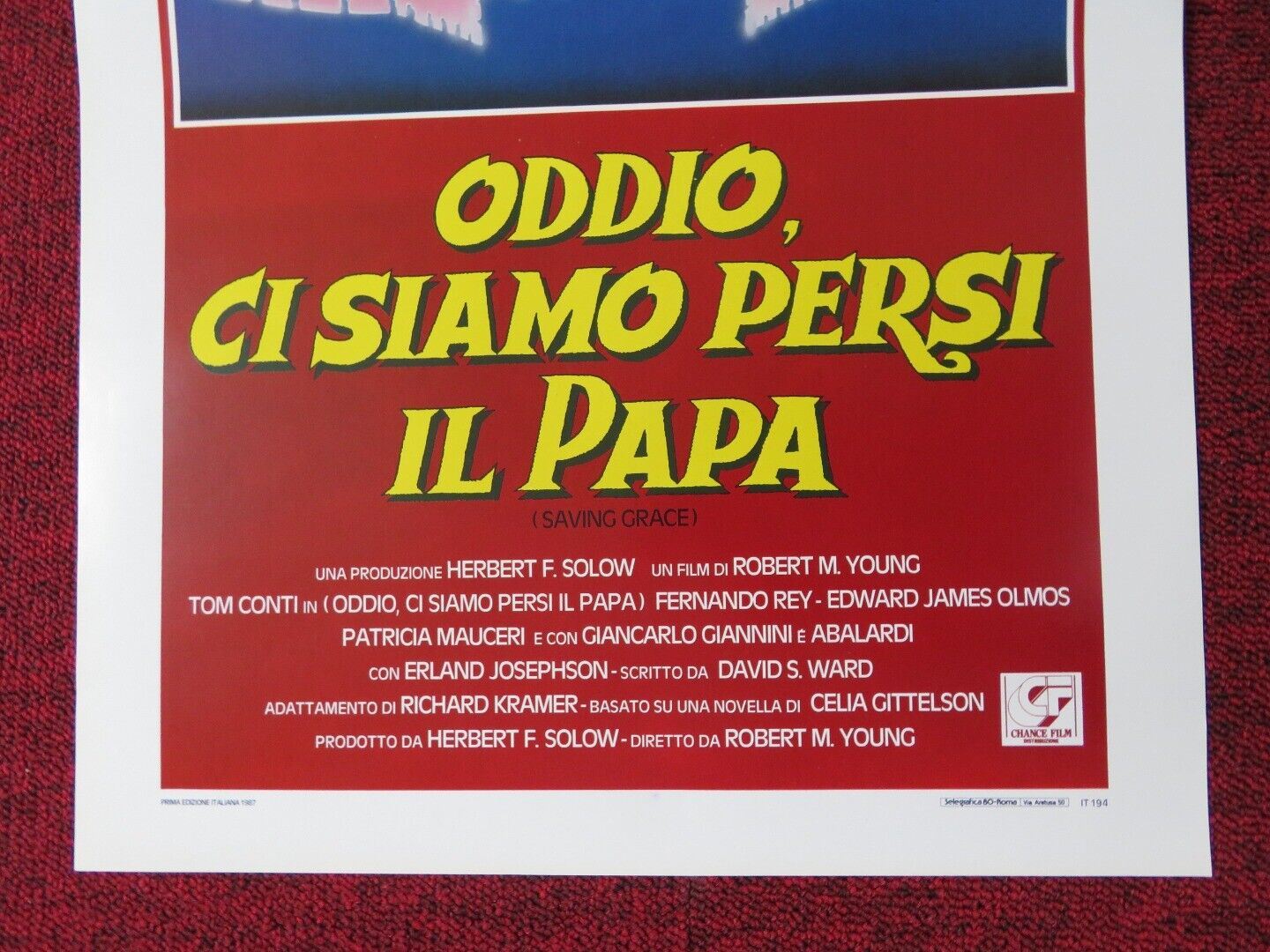 SAVING GRACE ITALIAN LOCANDINA (27.5"x13") POSTER TOM CONTI 1987