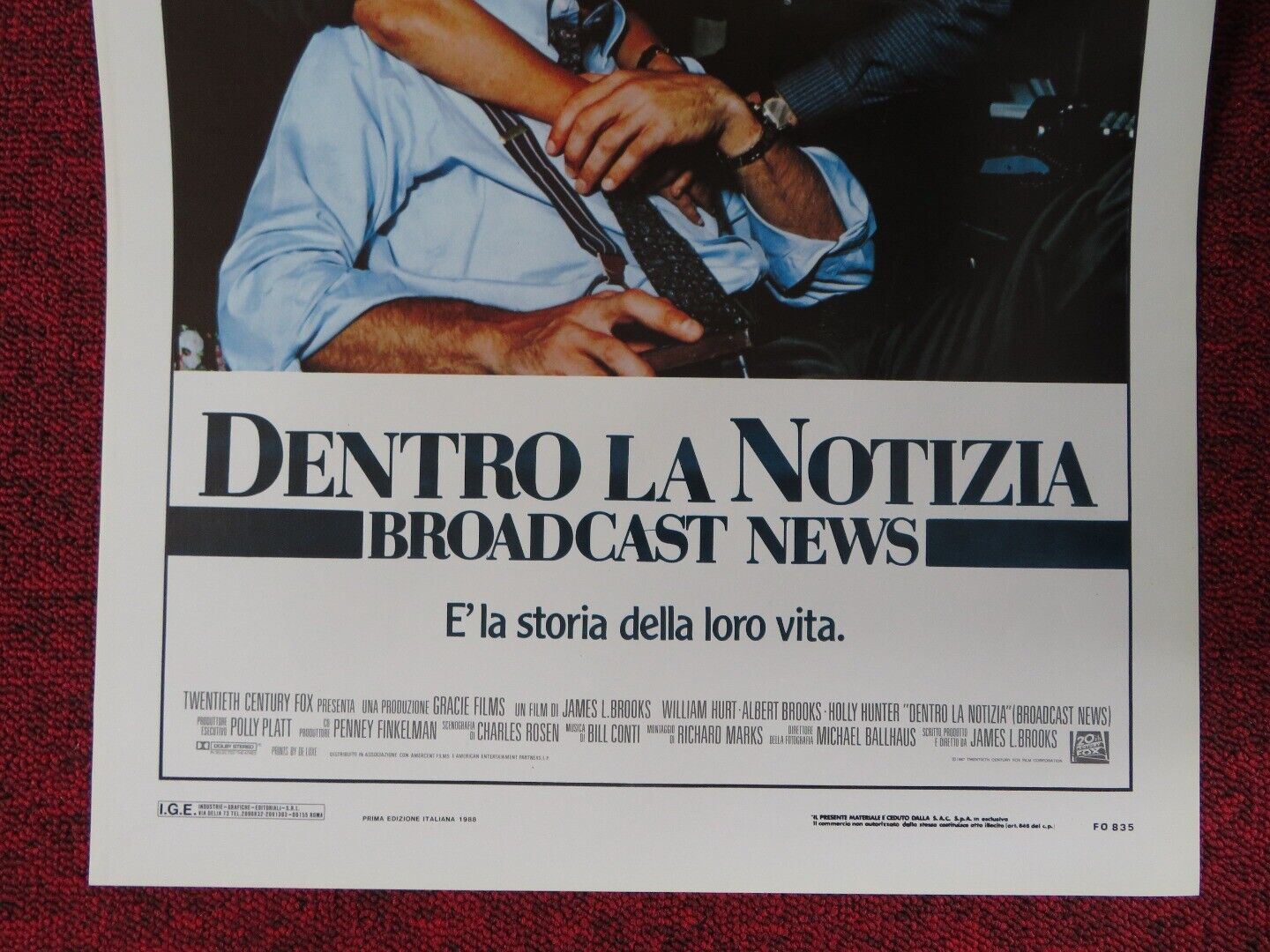 BROADCAST NEWS ITALIAN LOCANDINA (27.5"x13") POSTER WILLIAM HURT 1988