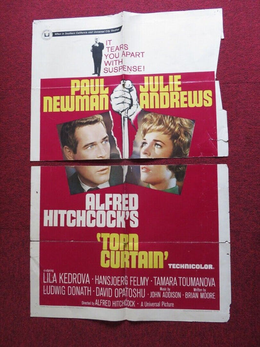 TORN CURTAIN FOLDED U.S ONE SHEET POSTER HITCHCOCK PAUL NEWMAN JULIE ANDREWS