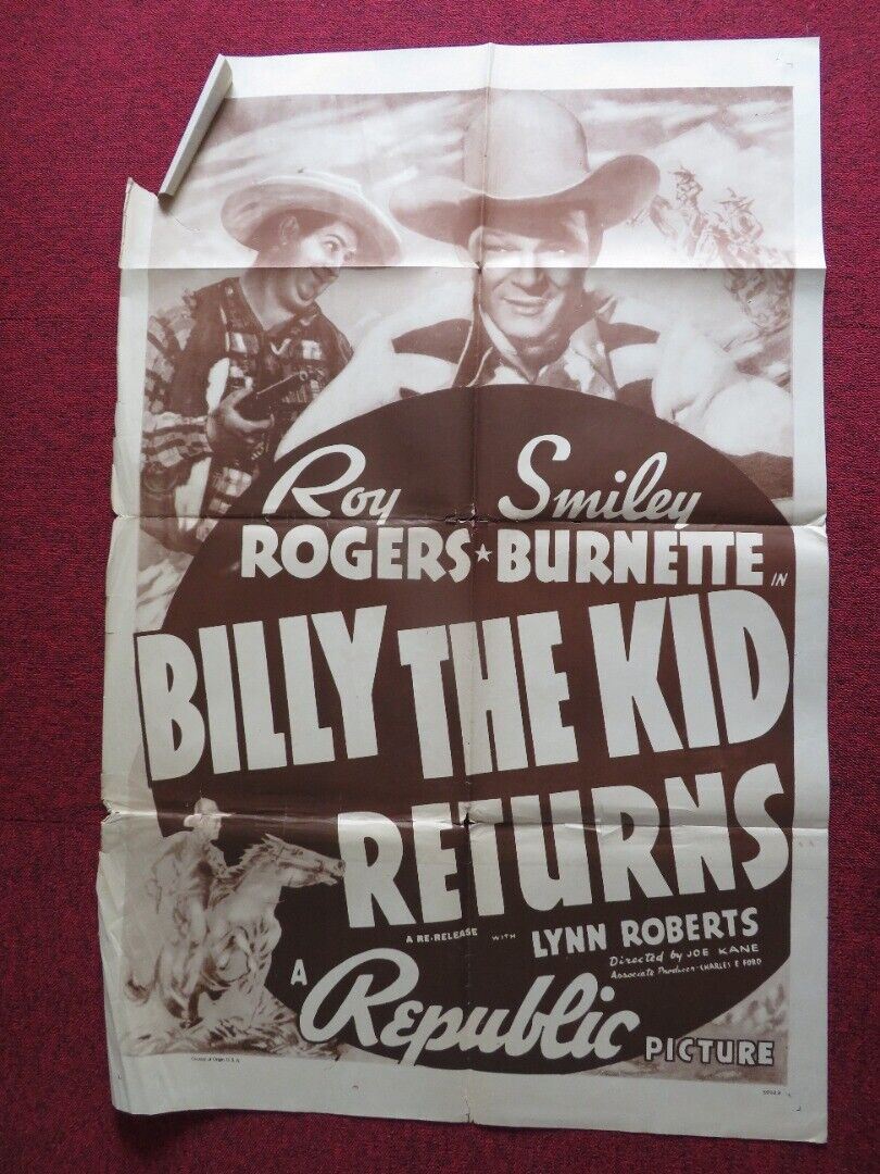 BILLY THE KID RETURNS FOLDED U.S ONE SHEET POSTER ROY ROGERS SMILEY BURNETTE