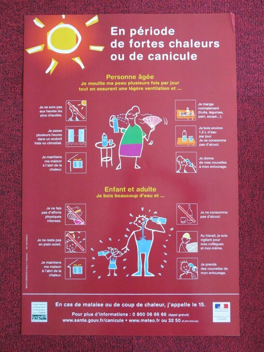 FRENCH MINISTRY OF HEALTH POSTER LOOKING AFTER YOURSELF DURING A HEAT(16"x 24")