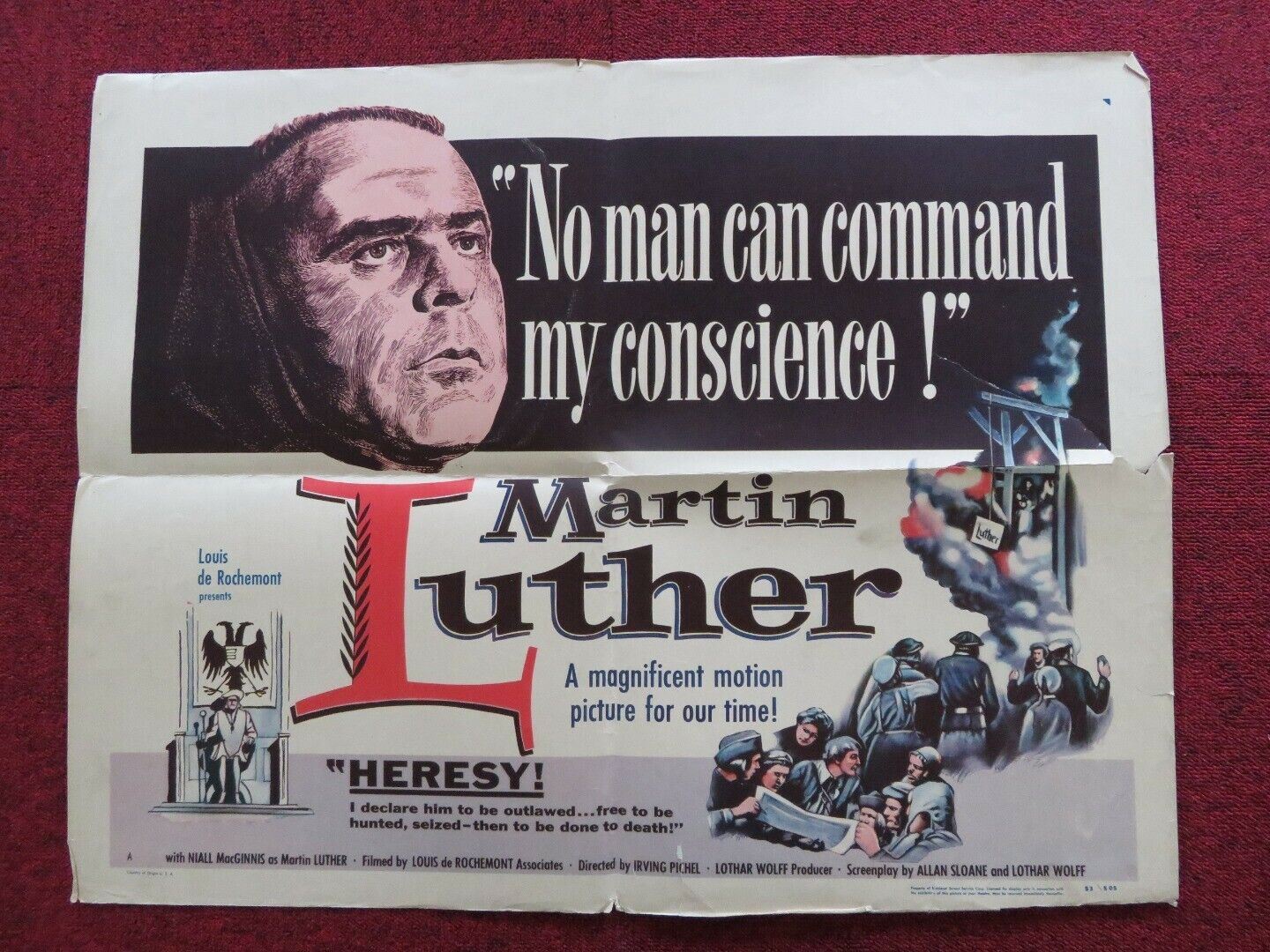 MARTIN LUTHER FOLDED U.S HALF SHEET POSTER NIALL MACGINNIS JOHN RUDDOCK 1953