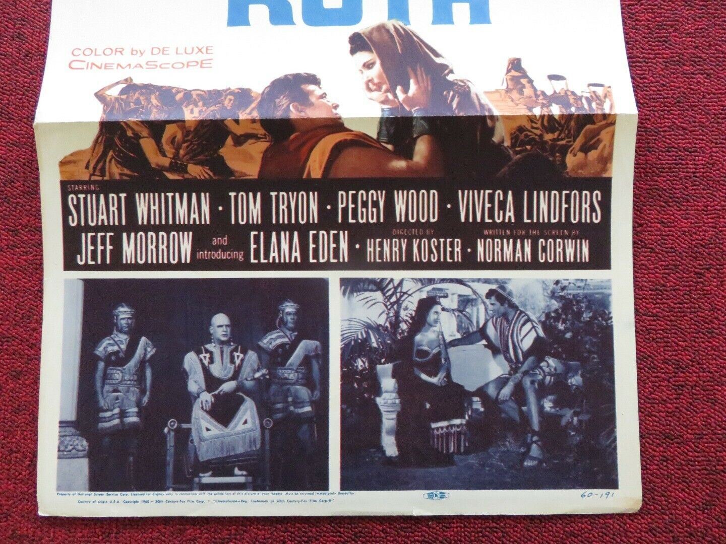 THE STORY OF RUTH FOLDED US INSERT (14"x 36") POSTER STUART WHITMAN 1960