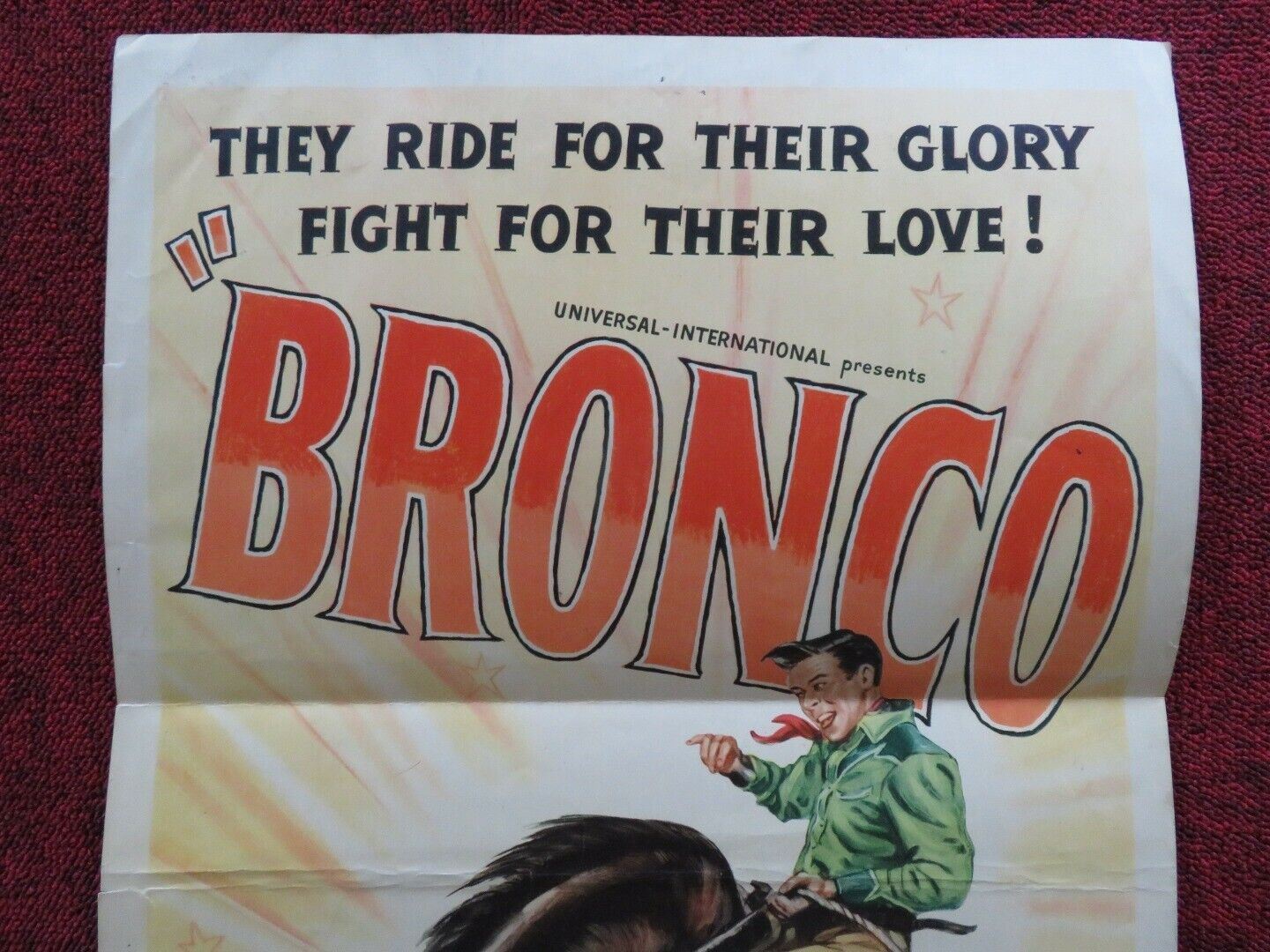 BRONCO BUSTER FOLDED US INSERT (14"x 36") POSTER JOHN LUND SCOTT BRADY 1952