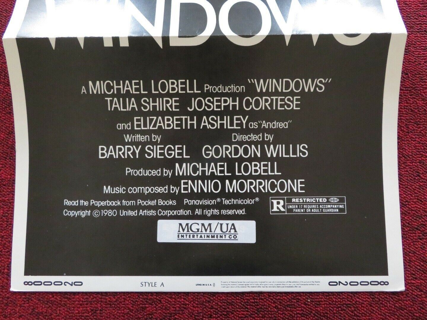 WINDOWS - STYLE A FOLDED US INSERT (14"x 36") POSTER TALIA SHIRE J. CORTESE 1980