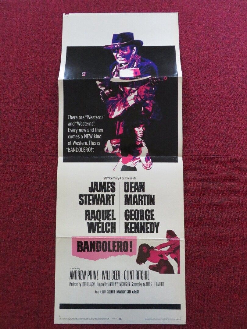 BANDOLERO FOLDED US INSERT (14"x 36") POSTER JAMES STEWART DEAN MARTIN 1968