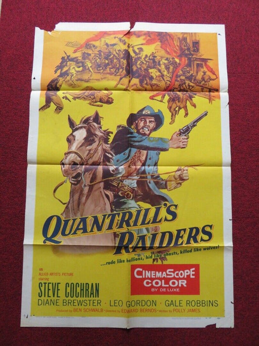 QUANTRILL'S RAIDERS FOLDED US ONE SHEET POSTER STEVE COCHRAN DIANE BREWSTER 1958