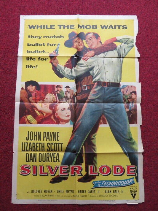 SILVER LODE FOLDED US ONE SHEET POSTER JOHN PAYNE LIZABETH SCOTT 1954