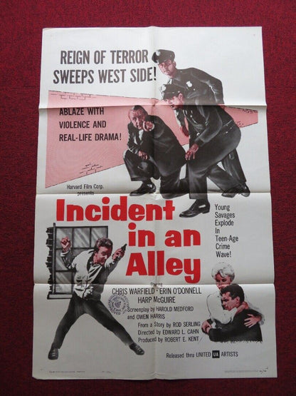 INCIDENT IN AN ALLEY FOLDED US ONE SHEET POSTER CHRIS WARFIELD J. O'DONNELL 1962