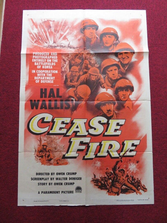 CEASE FIRE! FOLDED US ONE SHEET POSTER ROY THOMPSON JR. HENRY GOSZKOWSKI 1953