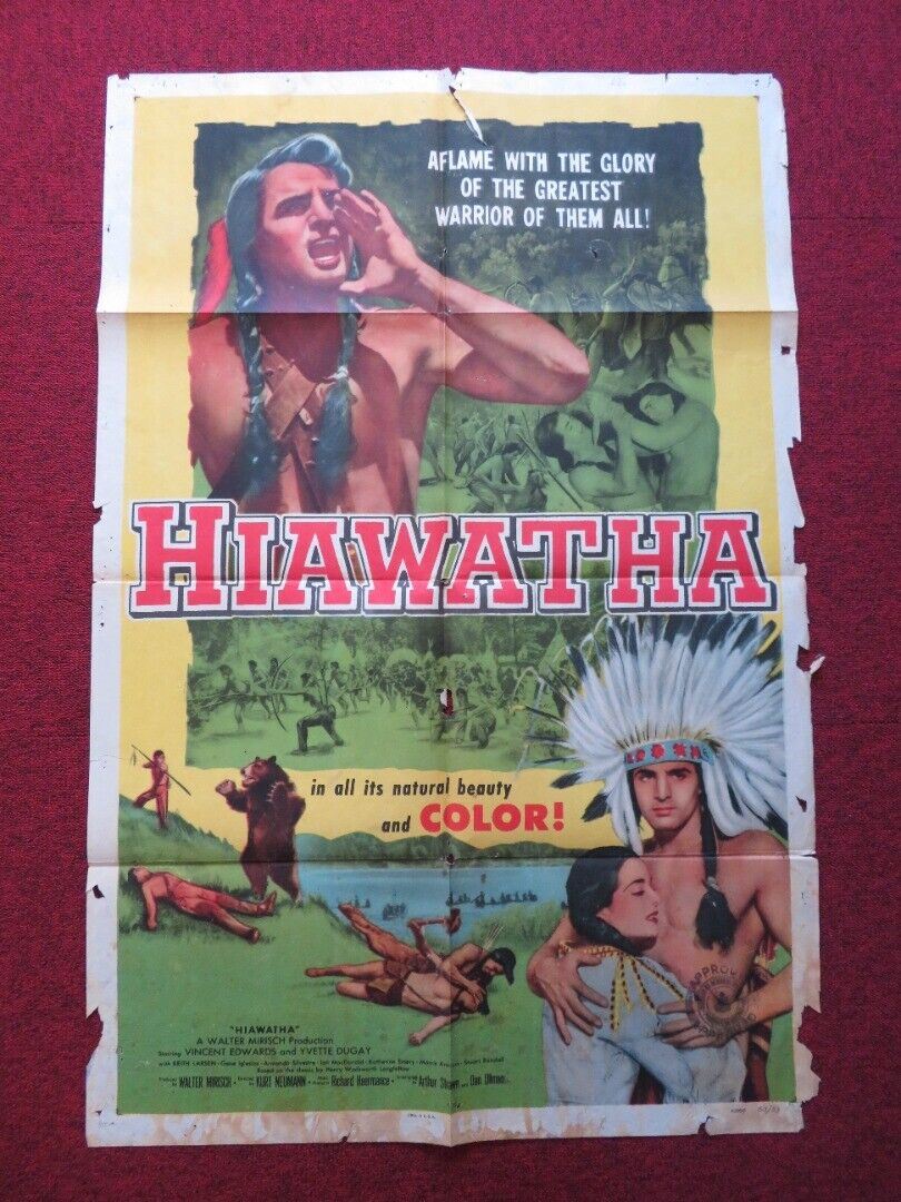 HIAWATHA FOLDED US ONE SHEET POSTER VINCE EDWARDS YVETTE DUGUAY 1952