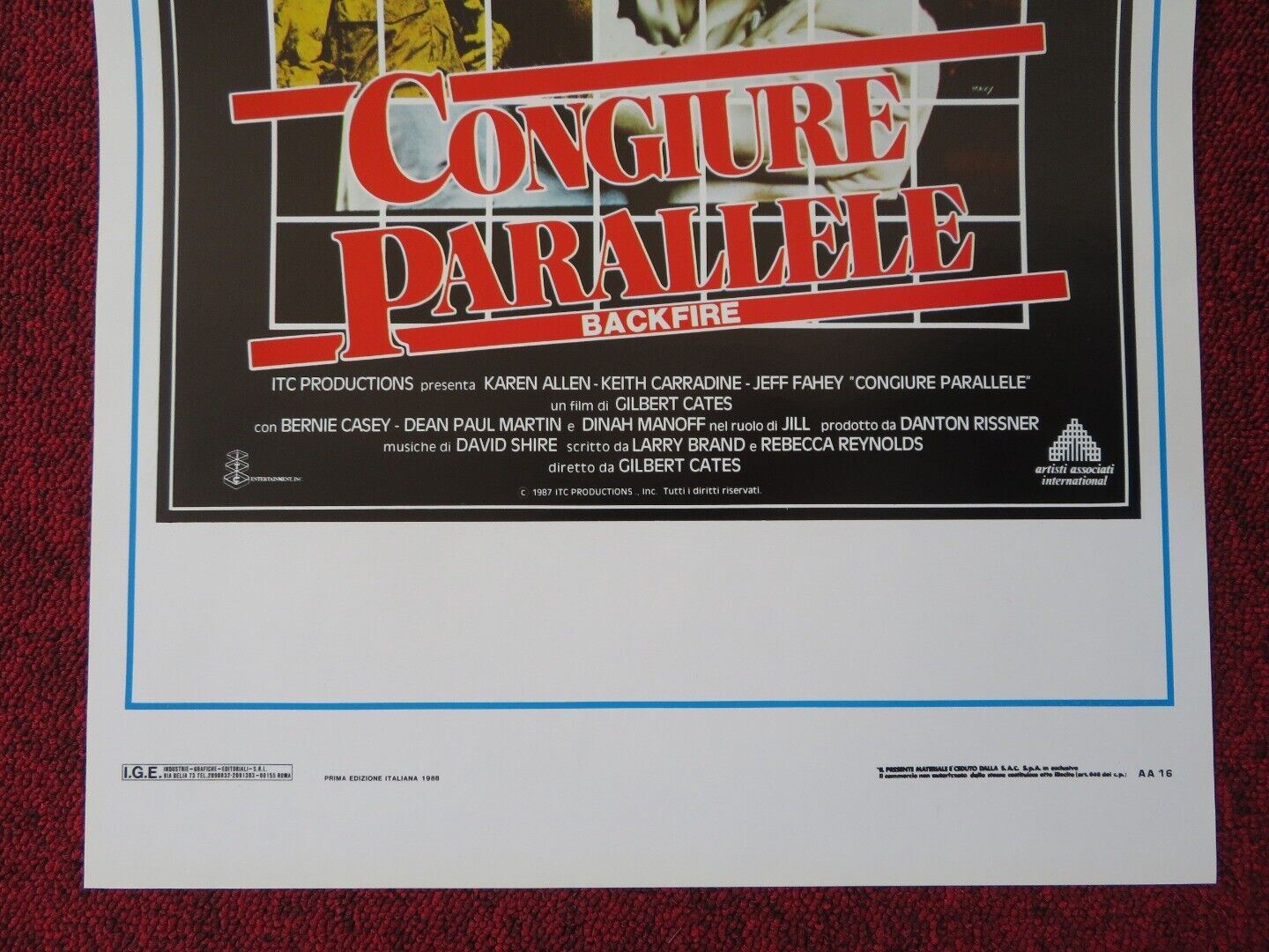 BACKFIRE ITALIAN LOCANDINA (27.5"x13") POSTER KAREN ALLEN KEITH CARRADINE1988