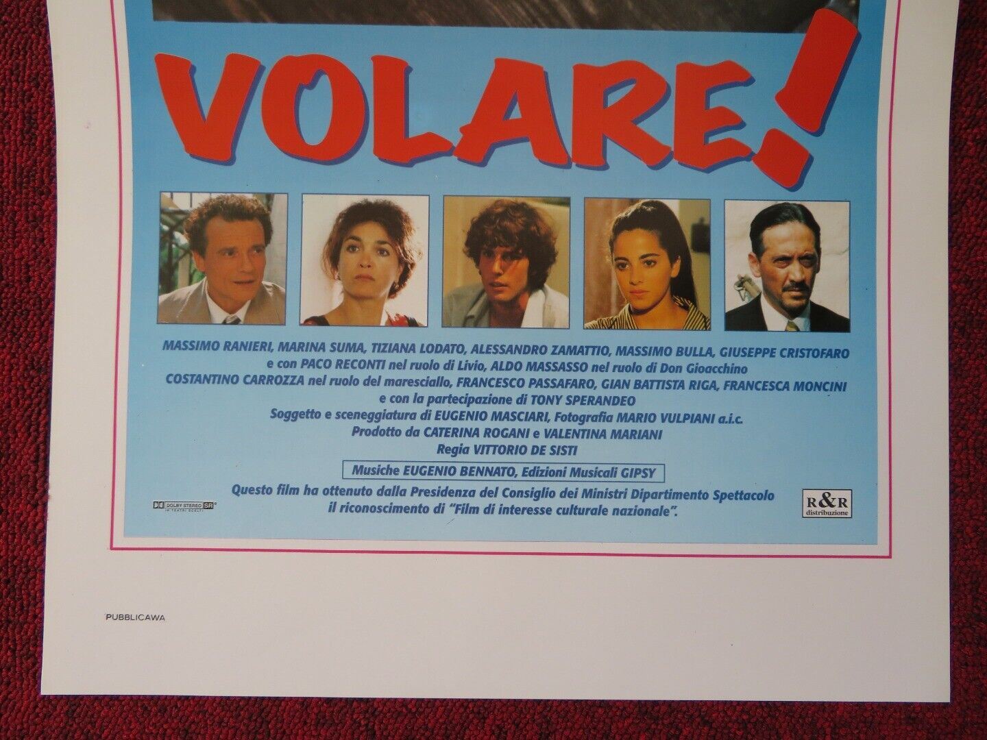 VOLARE!  ITALIAN LOCANDINA (27.5"x13") POSTER MASSIMO RANIERI MARINA SUMA 1999