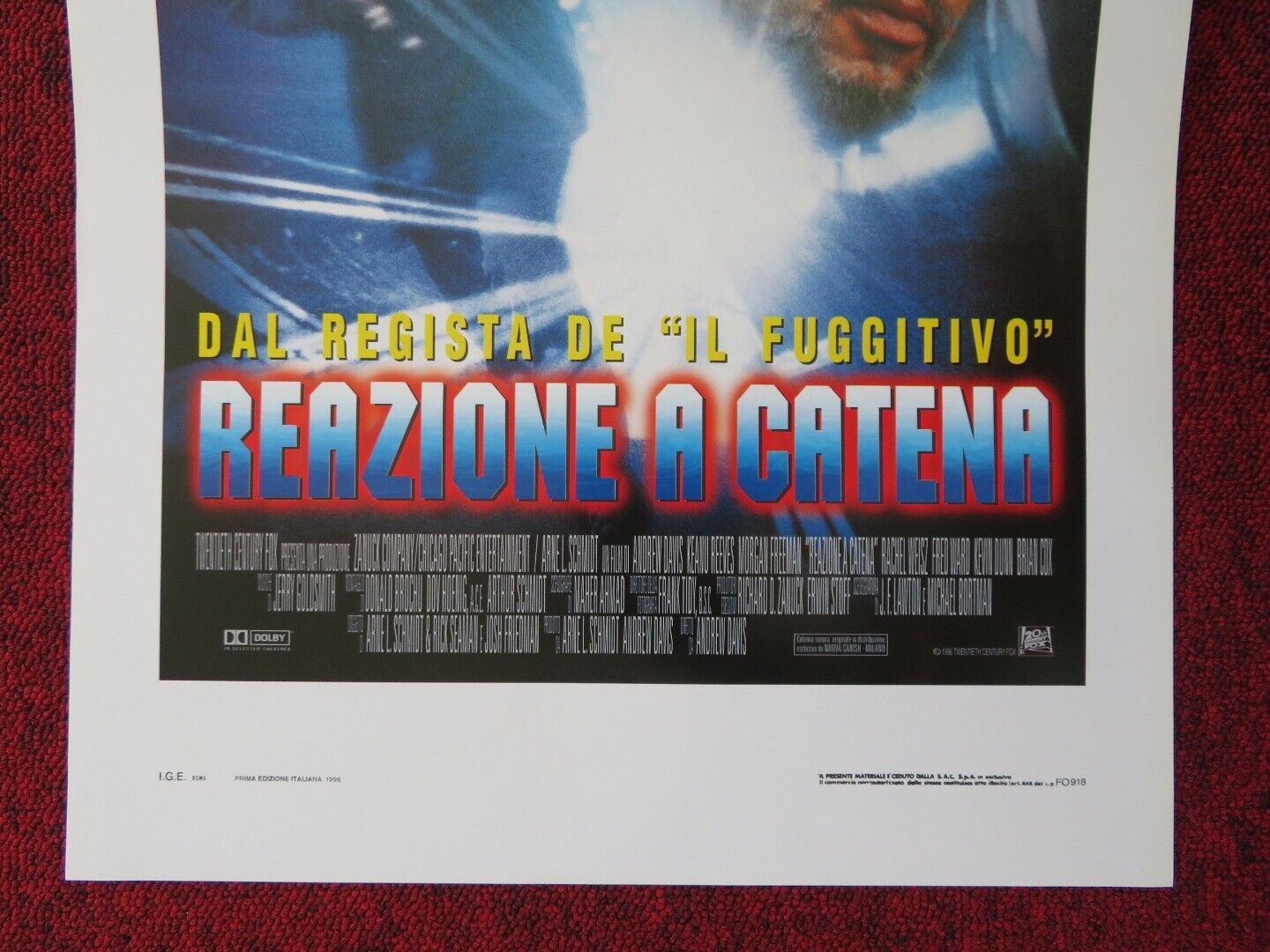 CHAIN REACTION  ITALIAN LOCANDINA (27.5"x13") POSTER K REEVES M FREEMAN 1996