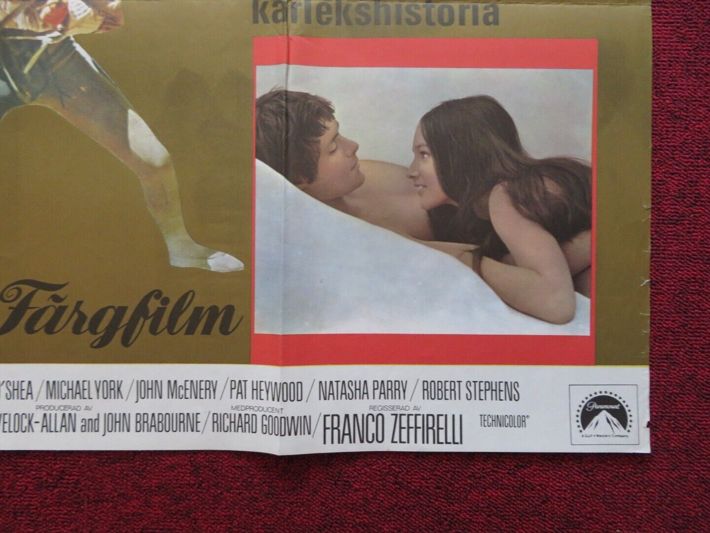 ROMEO AND JULIET FOLDED SWEDISH ONE SHEET POSTER OLIVIA HUSSEY LEONARD WHITING