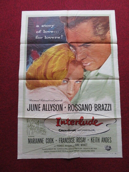 INTERLUDE FOLDED US ONE SHEET POSTER JUNE ALLYSON ROSSANO BRAZZI 1957