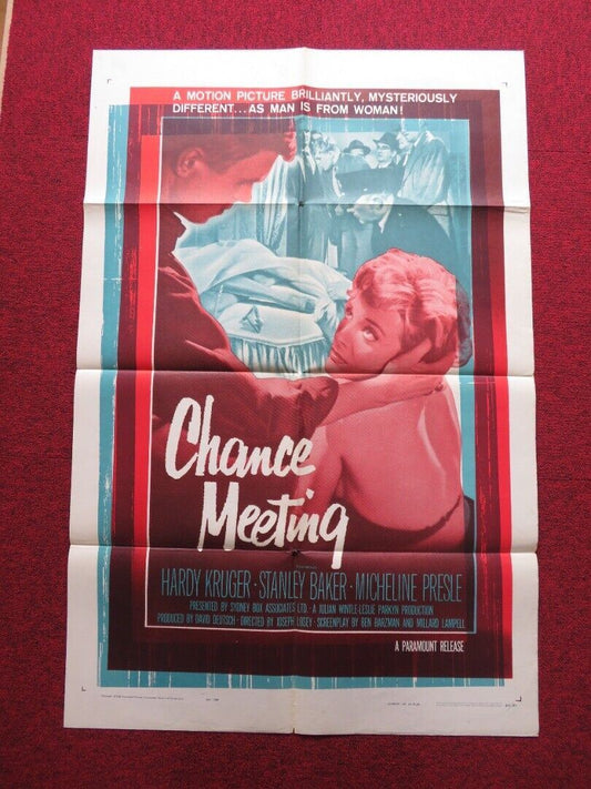 CHANCE MEETING FOLDED US ONE SHEET POSTER HARDY KRUGER STANLEY BAKER 1960