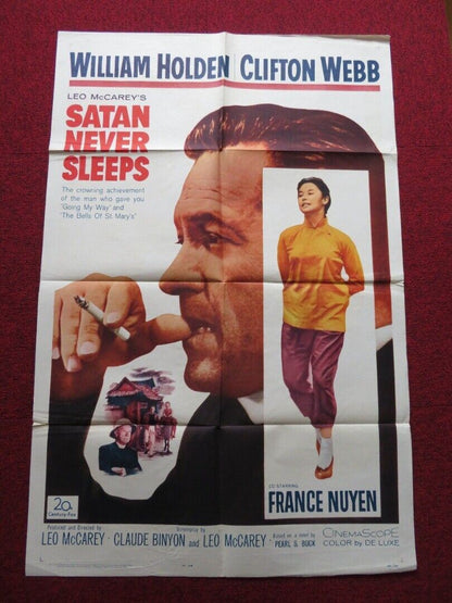 SATAN NEVER SLEEPS FOLDED US ONE SHEET POSTER WILLIAM HOLDEN CLIFTON WEBB 1962