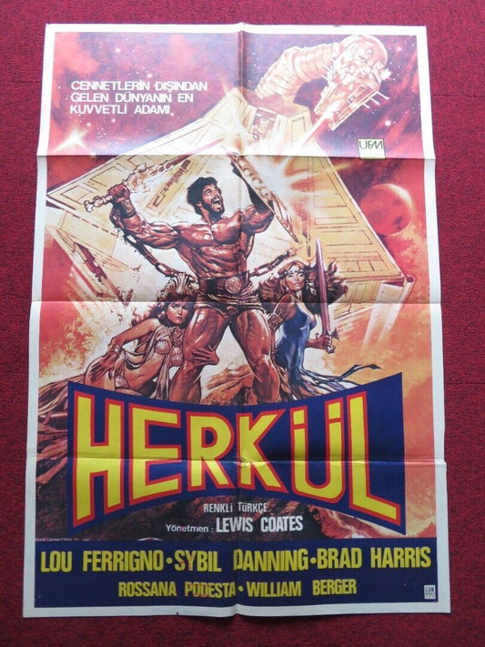 HERCULES FOLDED TURKISH ONE SHEET POSTER LOU FERRIGNO BRAD HARRIS 1983