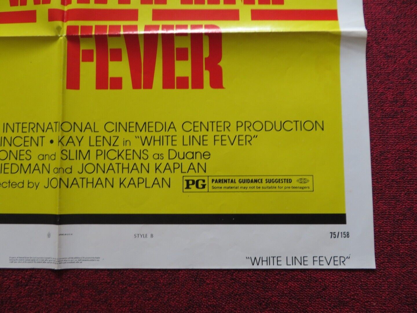 WHITE LINE FEVER FOLDED US ONE SHEET POSTER JAN-MICHAEL VINCENT KAY LENZ 1975