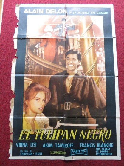 THE BLACK TULIP FOLDED ARGENTINA ONE SHEET POSTER ALAIN DELON VIRNA LISI 1964