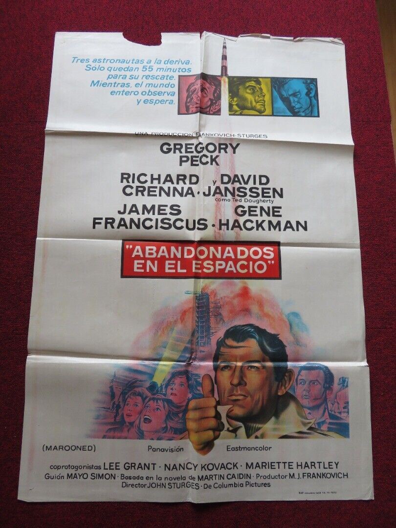 MAROONED FOLDED ARGENTINA ONE SHEET POSTER GREGORY PECK GENE HACKMAN 1969