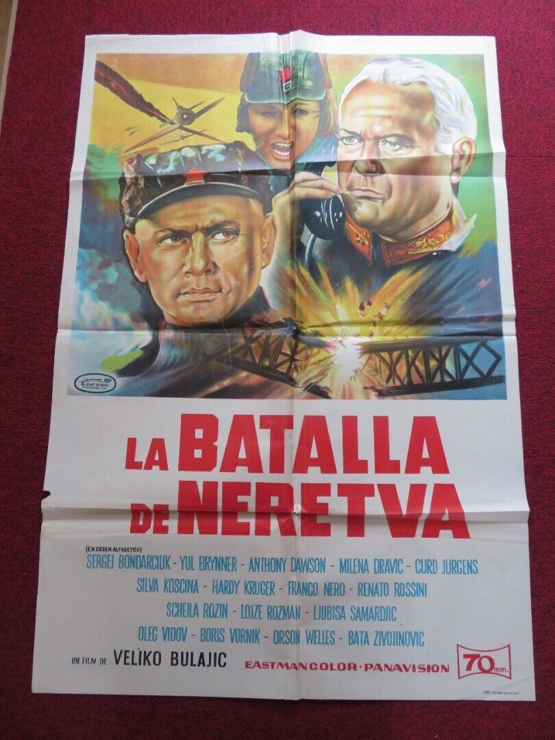 THE BATTLE OF NERETVA FOLDED ARGENTINA ONE SHEET POSTER YUL BRYNNER ORSON WELLES