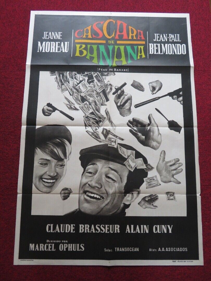 BANANA PEEL FOLDED ARGENTINA ONE SHEET POSTER JEANNE MOREAU JEAN PAUL BELMONDO