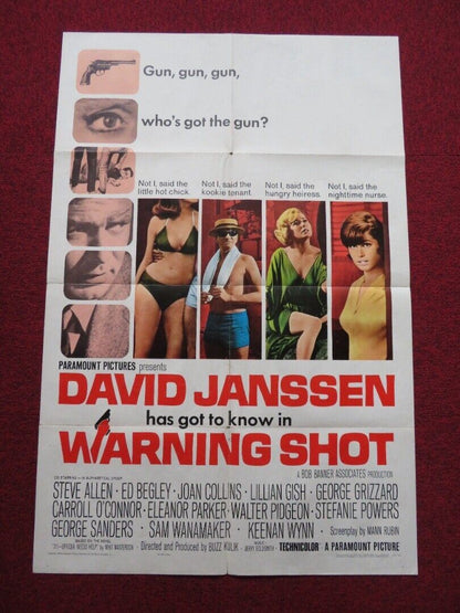 WARNING SHOT FOLDED US ONE SHEET POSTER JOAN COLLINS DAVID JANSSEN 1966