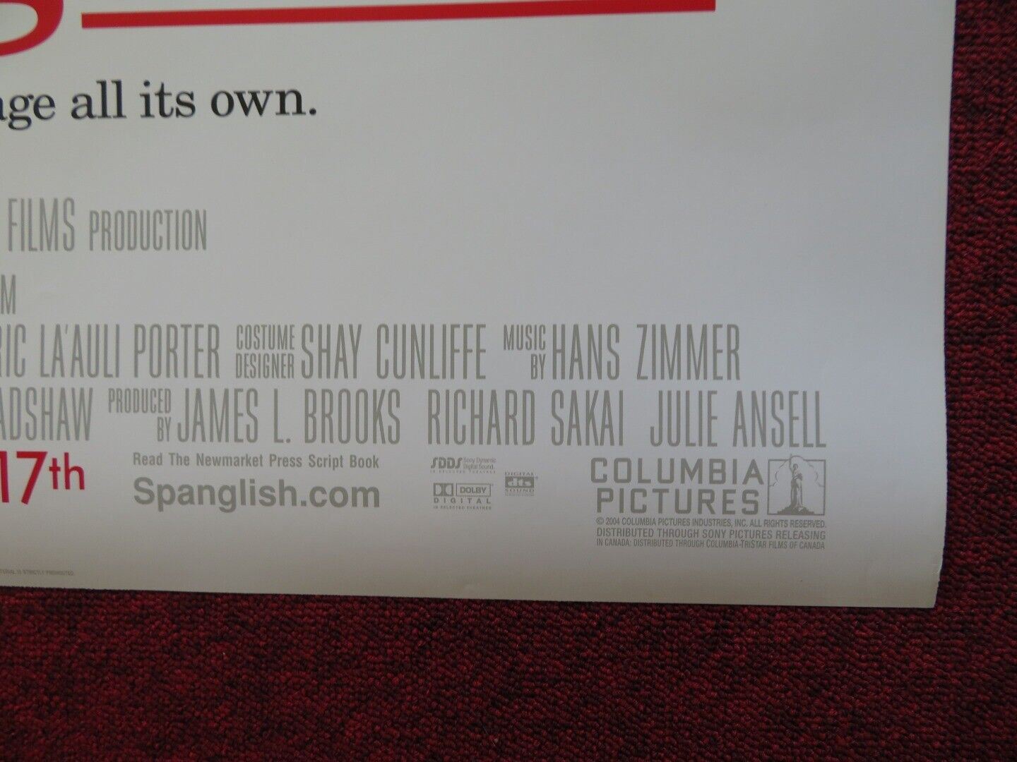 SPANGLISH US ONE SHEET ROLLED POSTER ADAM SANDLER 2004