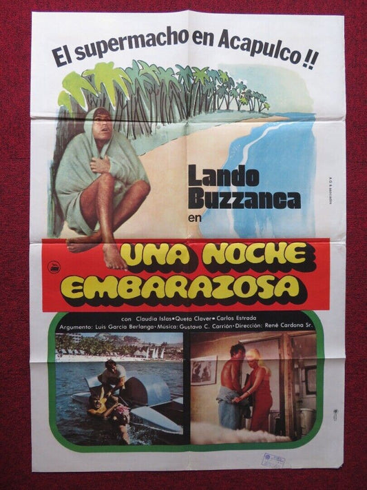 UNA NOCHE EMBARAZOSA FOLDED ARGENTINA ONE SHEET POSTER LANDO BUZZANCA 1977