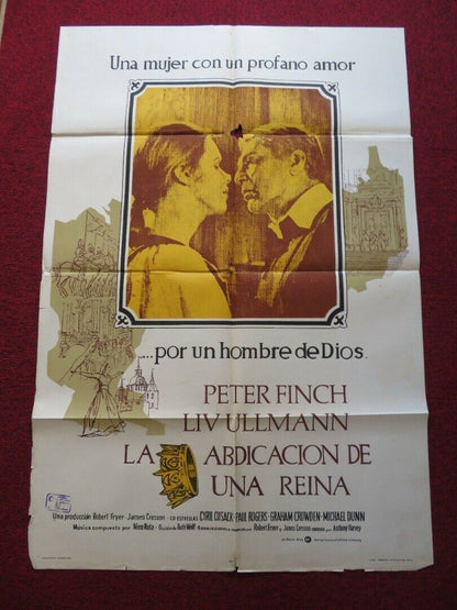 THE ABDICATION FOLDED ARGENTINA ONE SHEET POSTER PETER FINCH LIV ULLMANN 1974