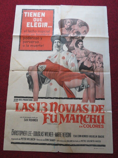 THE BRIDES OF FU MANCHU FOLDED ARGENTINA ONE SHEET POSTER CHRISTOPHER LEE 1966