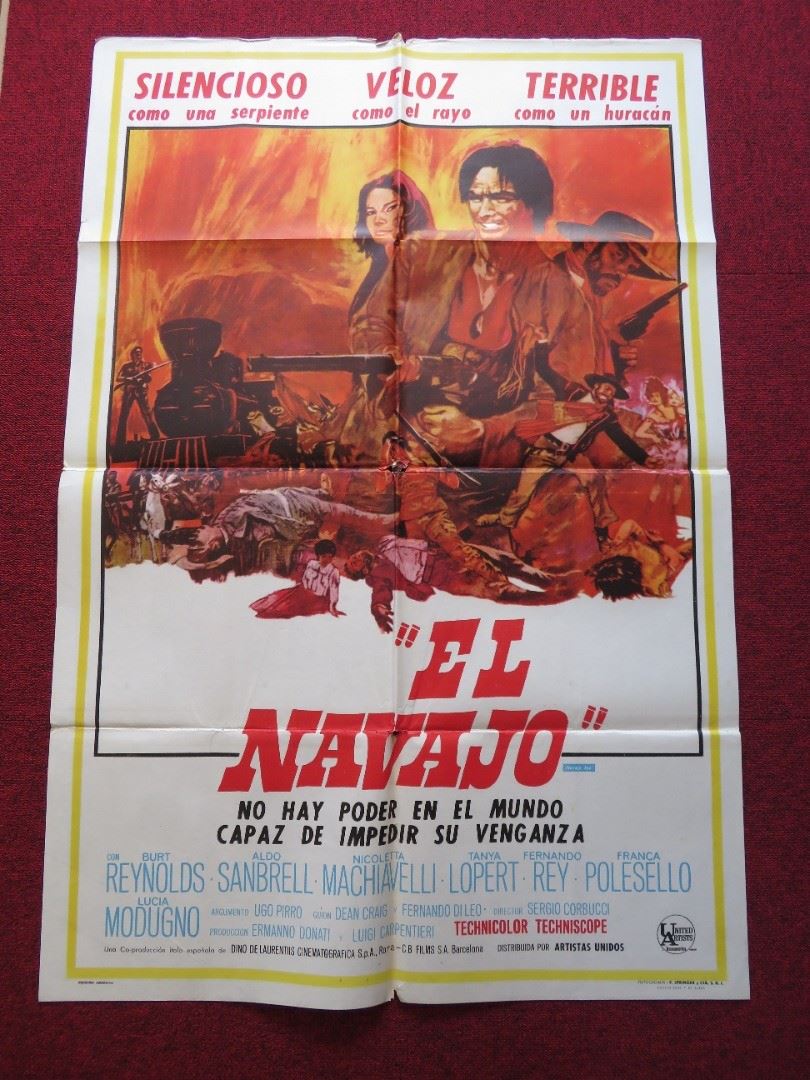 NAVAJO JOE FOLDED ARGENTINA ONE SHEET POSTER BURT REYNOLDS ALDO SANBELL 1966