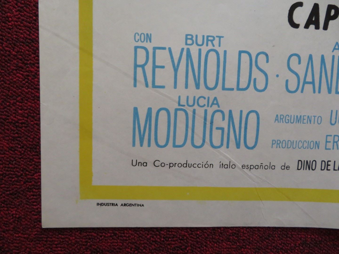 NAVAJO JOE FOLDED ARGENTINA ONE SHEET POSTER BURT REYNOLDS ALDO SANBELL 1966