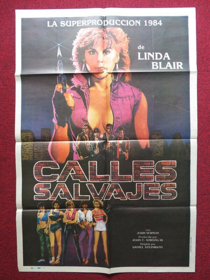 SAVAGE STREETS FOLDED ARGENTINA POSTER LINDA BLAIR JOHN VERNON 1984