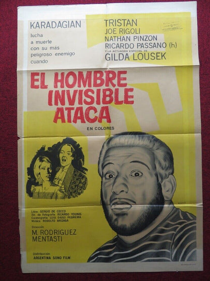 EL HOMBRE INVISIBLE ATACA FOLDED ARGENTINA POSTER  1967 MARTIN KARADAGIAN