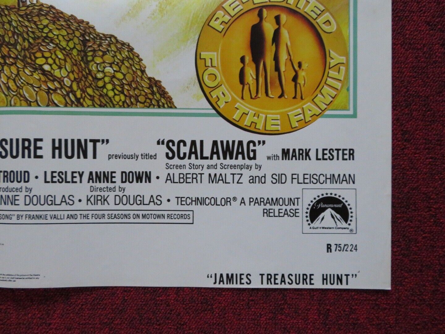 JAMIE'S TREASURE HUNT (SCALAWAG) FOLDED US ONE SHEET POSTER KIRK DOUGLAS 1975