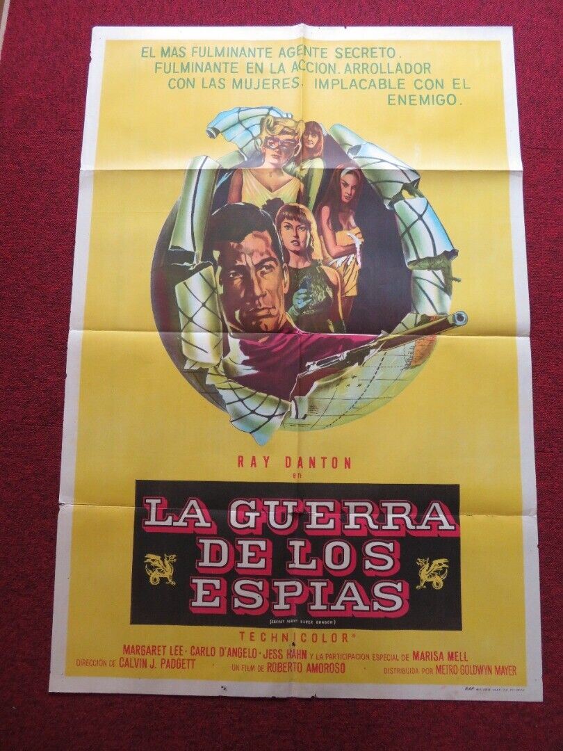 SECRET AGENT SUPER DRAGON FOLDED ARGENTINA POSTER RAY DANTON MARGARET LEE 1966