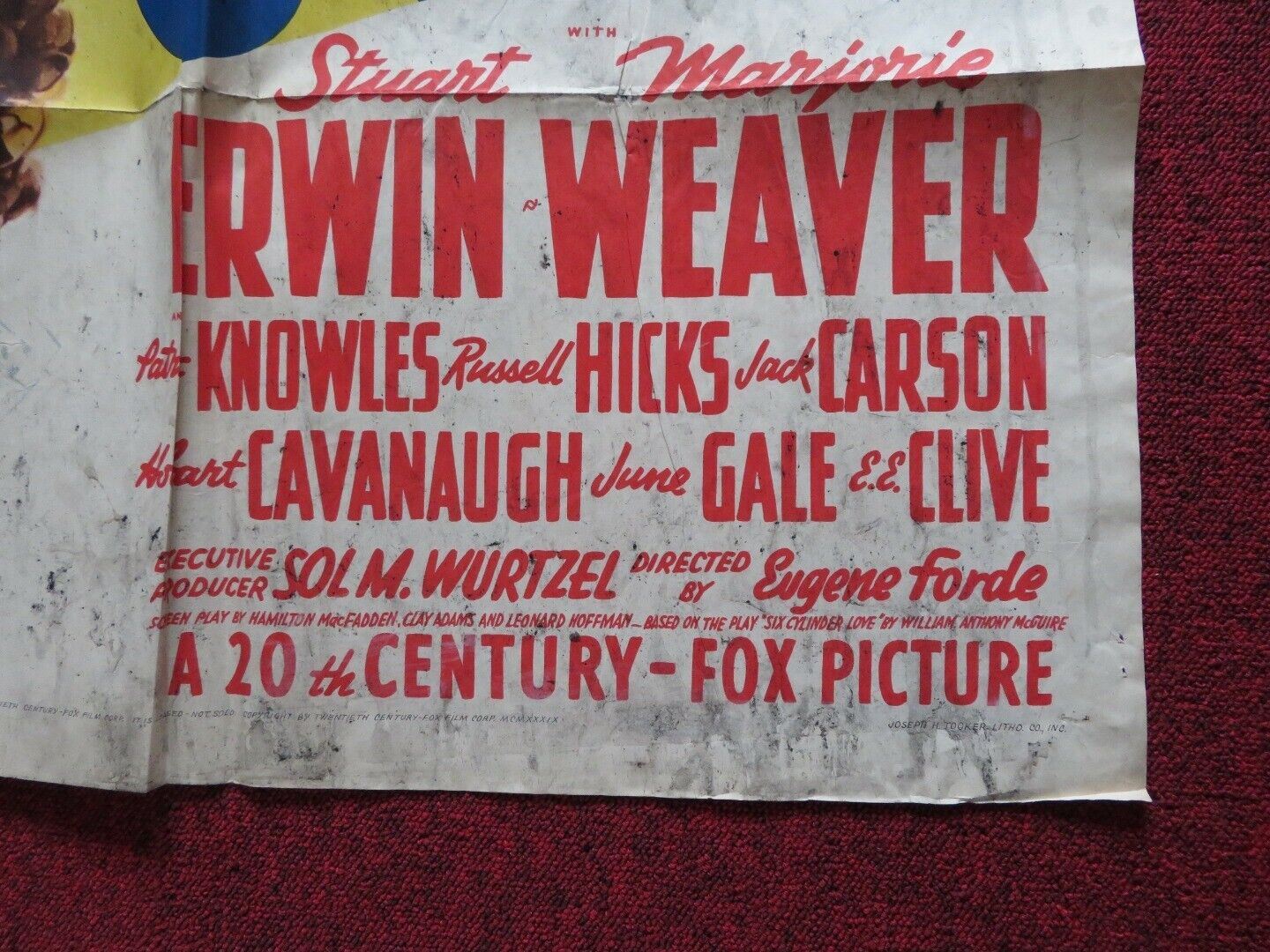 THE HONEYMOON'S OVER FOLDED US ONE SHEET POSTER STUART ERWIN M. WEAVER 1939