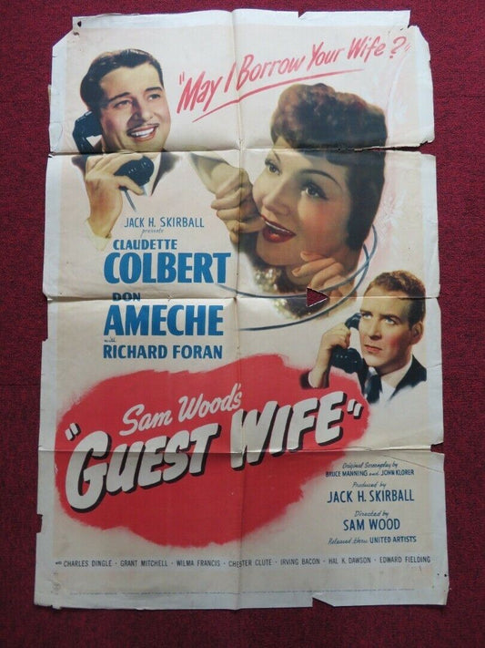 GUEST WIFE FOLDED US ONE SHEET POSTER CLAUDETTE COLBERT DON AMECHE 1945