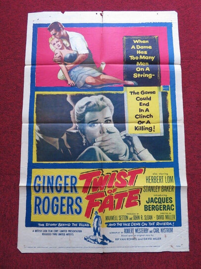 TWIST OF FATE FOLDED US ONE SHEET POSTER GINGER ROGERS HERBERT LOM 1954