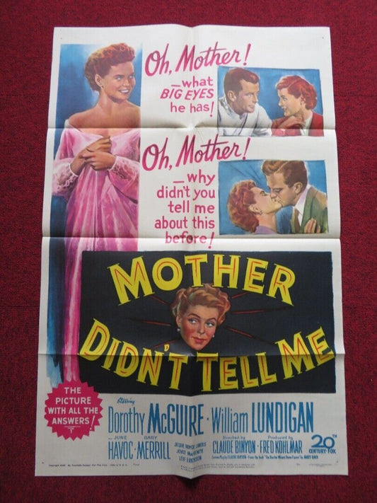 MOTHER DIDN'T TELL ME FOLDED US ONE SHEET POSTER WILLIAM LUNDIGAN MCGUIRE 1950