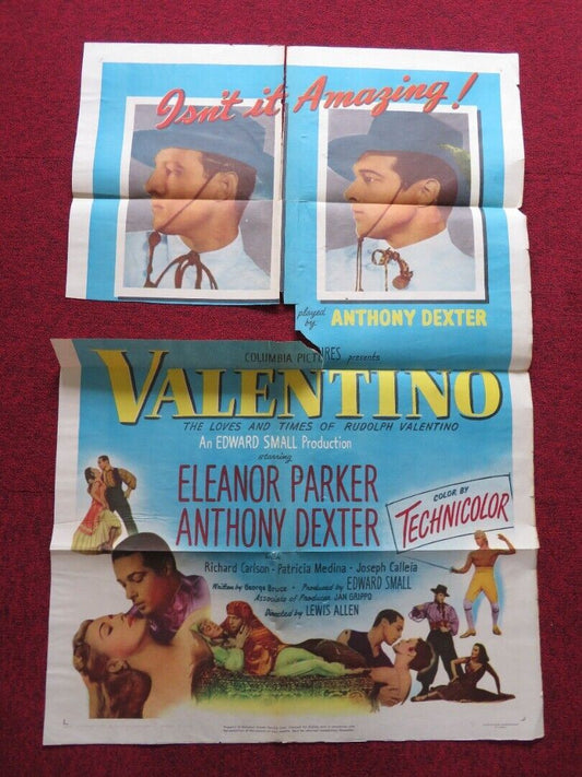 VALENTINO FOLDED US ONE SHEET POSTER ANTHONY DEXTER ELEANOR PARKER 1951