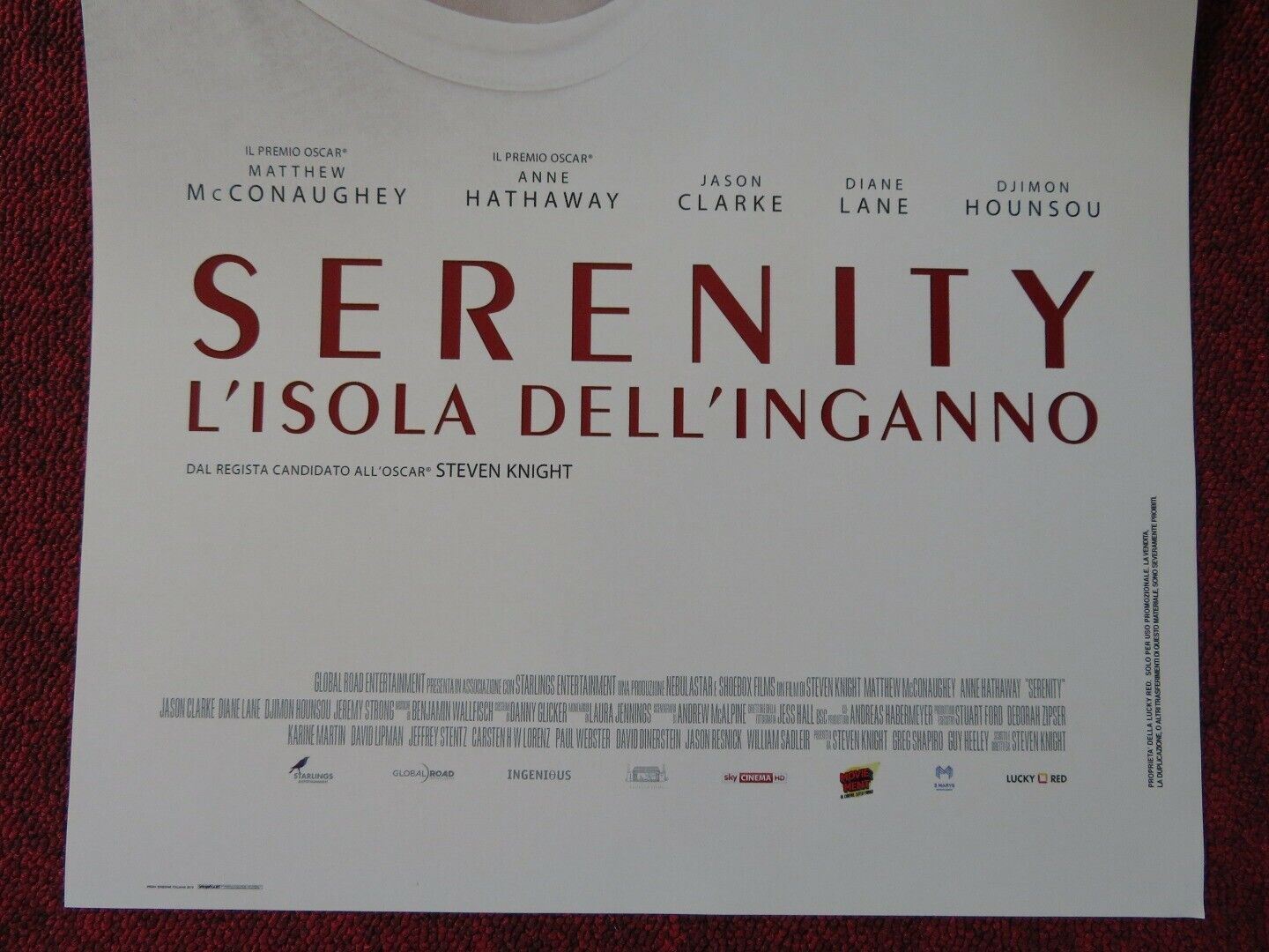 SERENITY ITALIAN LOCANDINA (26.5"x12.5") POSTER MCCONAUGHEY HATHAWAY 2019