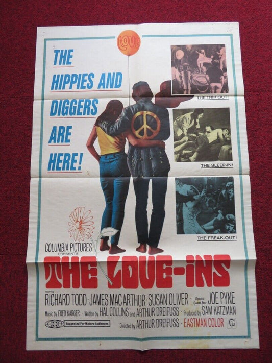 THE LOVE-INS FOLDED US ONE SHEET POSTER RICHARD TODD JAMES MACARTHUR 1967