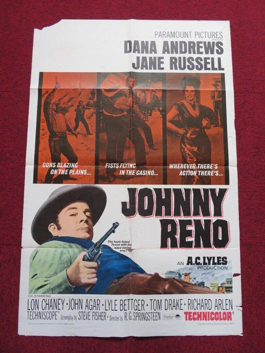 JOHNNY RENO FOLDED US ONE SHEET POSTER DANA ANDREWS JANE RUSSELL 1966