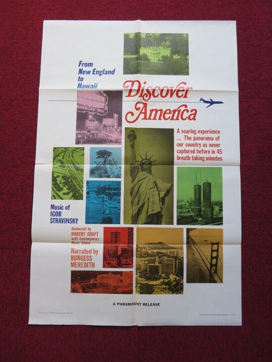 DISCOVER AMERICA FOLDED US ONE SHEET POSTER BURGESS MEREDITH 1967