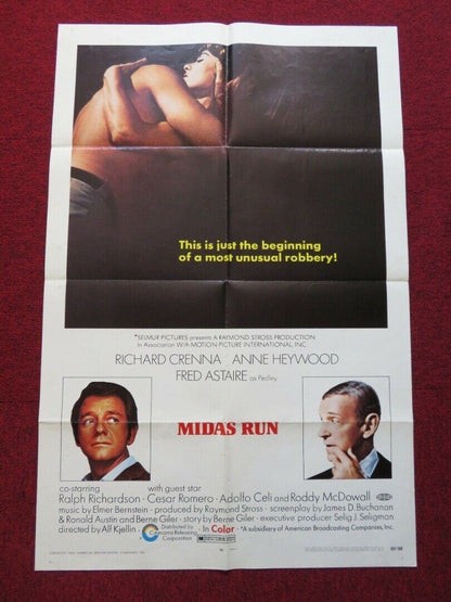 MIDAS RUN FOLDED US ONE SHEET POSTER RICHARD CRENNA ANNE HEYWOOD 1969